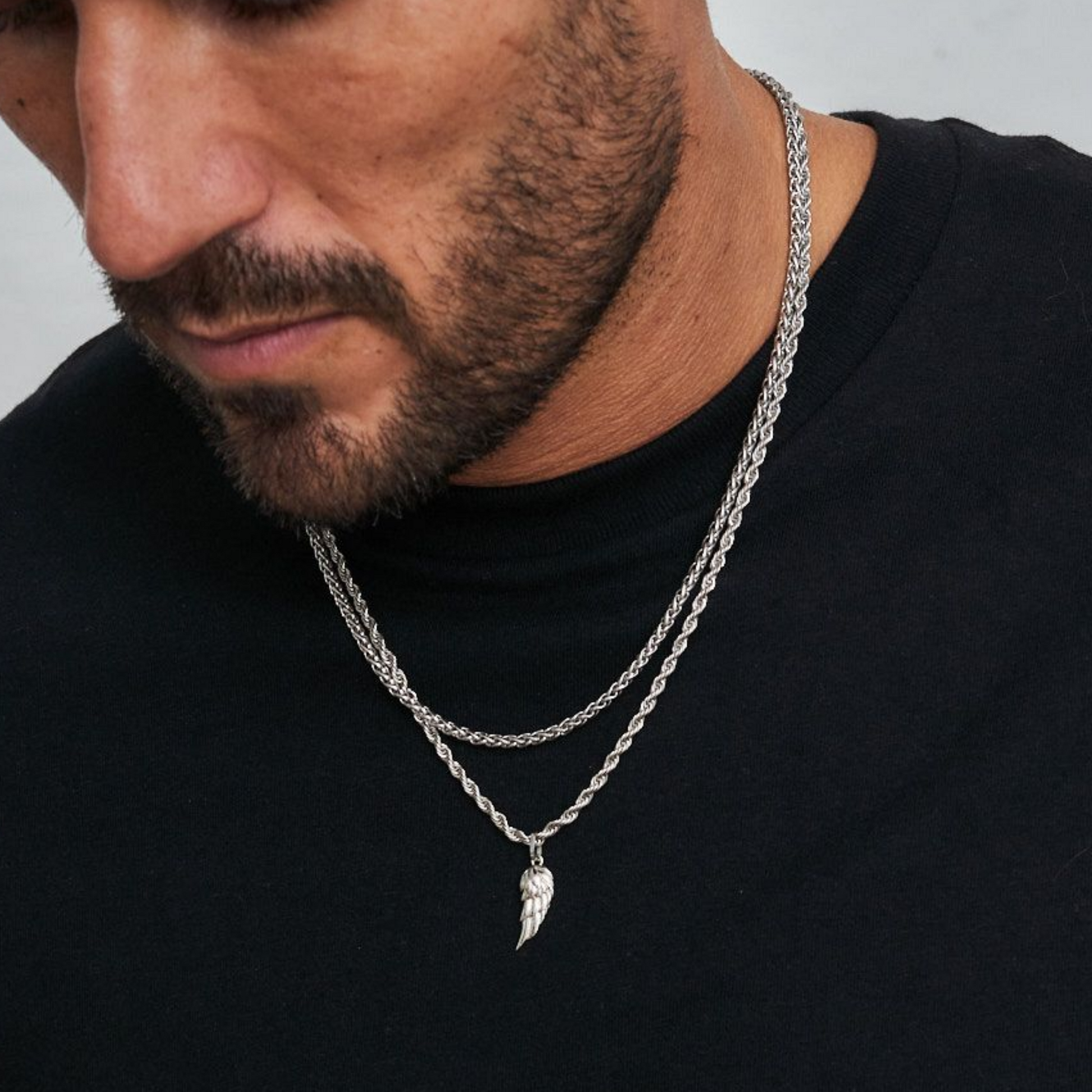 18K Gold Plated Stainless Steel Men's Anchor Necklace- Silver - PlumOnyx