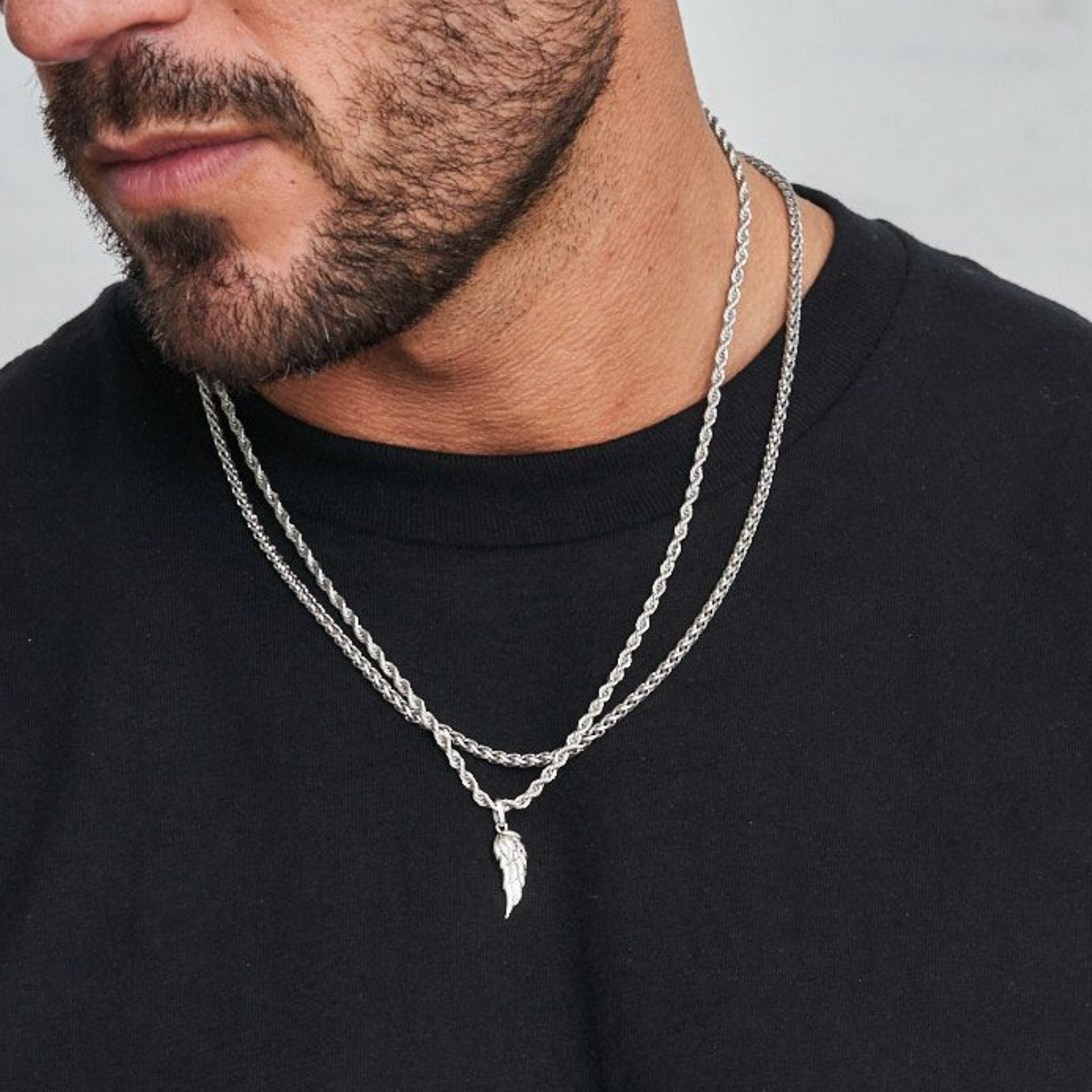 18K Gold Plated Stainless Steel Men's Anchor Necklace- Silver - PlumOnyx
