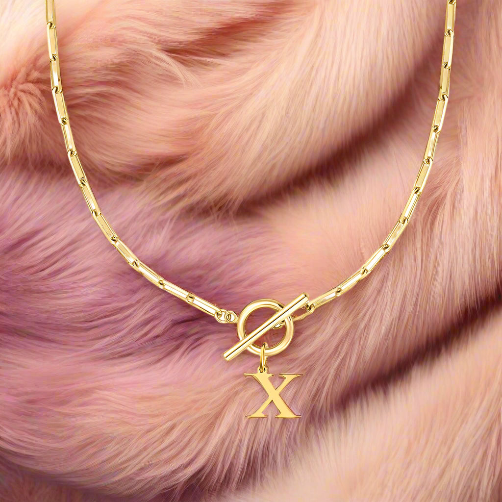 Paperclip Letter Initial Circle Lock Clasp Necklace - PlumOnyx