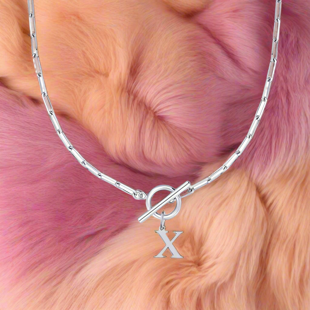 Paperclip Letter Initial Circle Lock Clasp Necklace - PlumOnyx