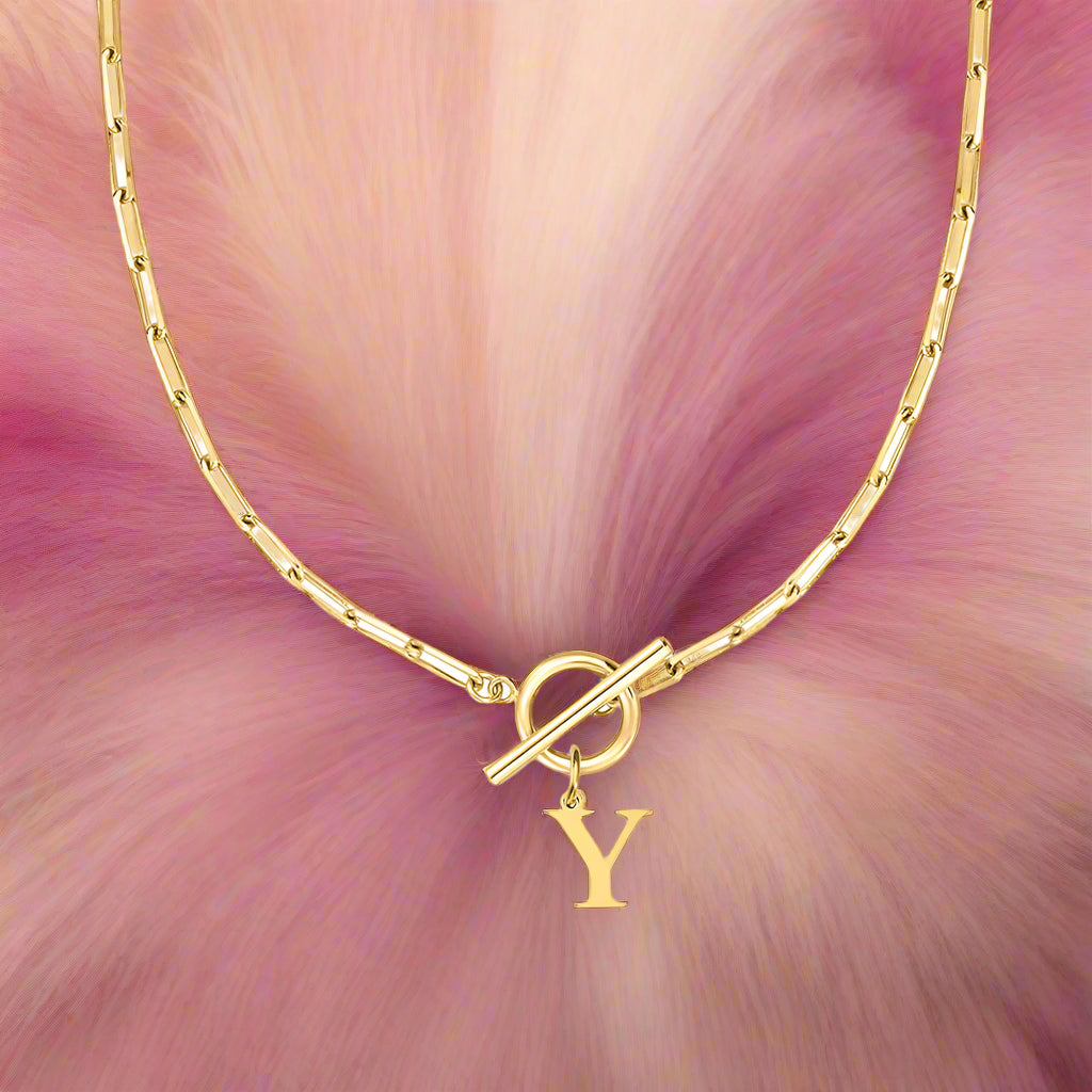 Paperclip Letter Initial Circle Lock Clasp Necklace - PlumOnyx