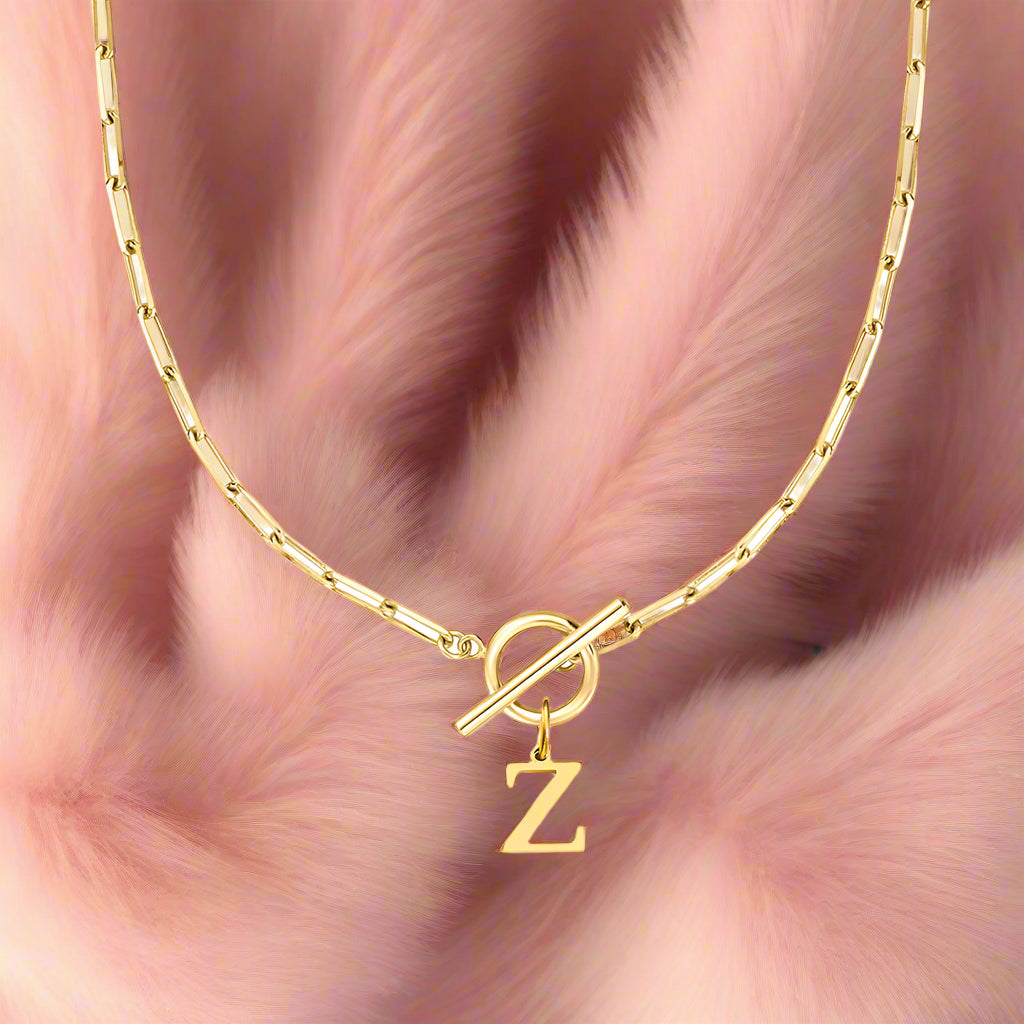Paperclip Letter Initial Circle Lock Clasp Necklace - PlumOnyx