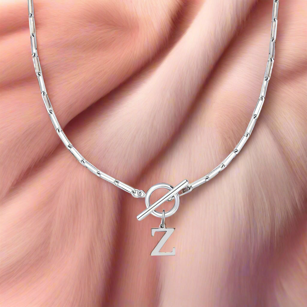Paperclip Letter Initial Circle Lock Clasp Necklace - PlumOnyx
