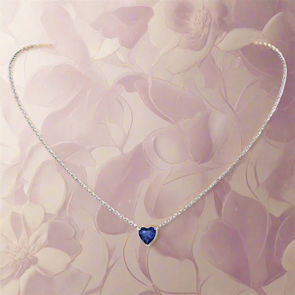 925 Sterling Silver Cubic Zirconia Birthstone Heart Necklace - PlumOnyx