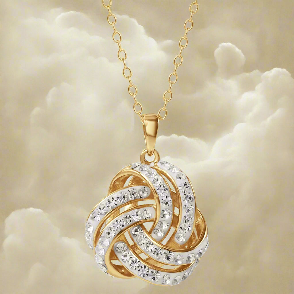 Love Knot 18K Gold Crystal Pendant and Earring Set
