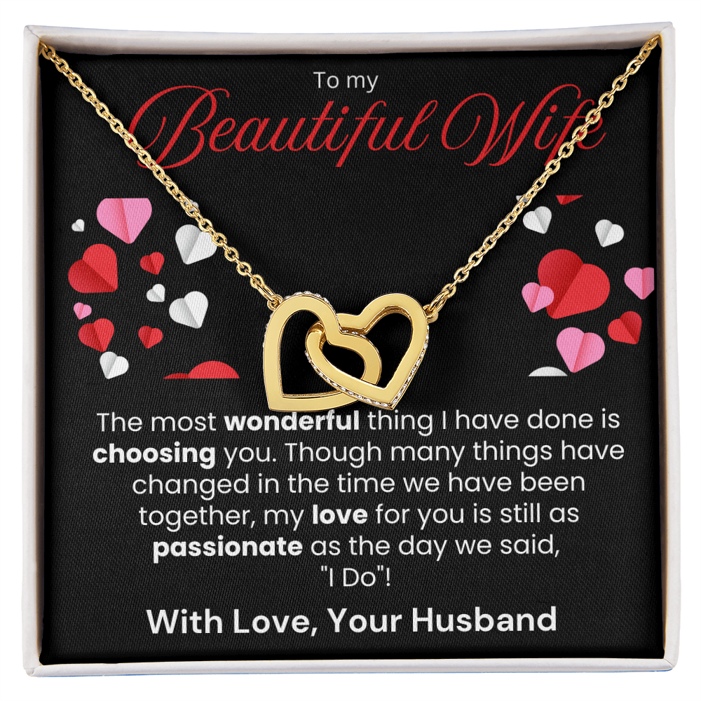 To My Beautiful Wife Interlocking Hearts Necklace - PlumOnyx