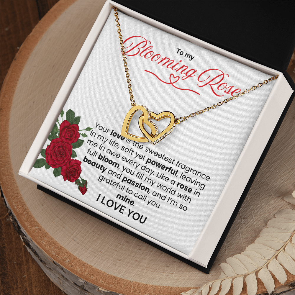 To My Blooming Rose Interlocking Hearts Necklace - PlumOnyx