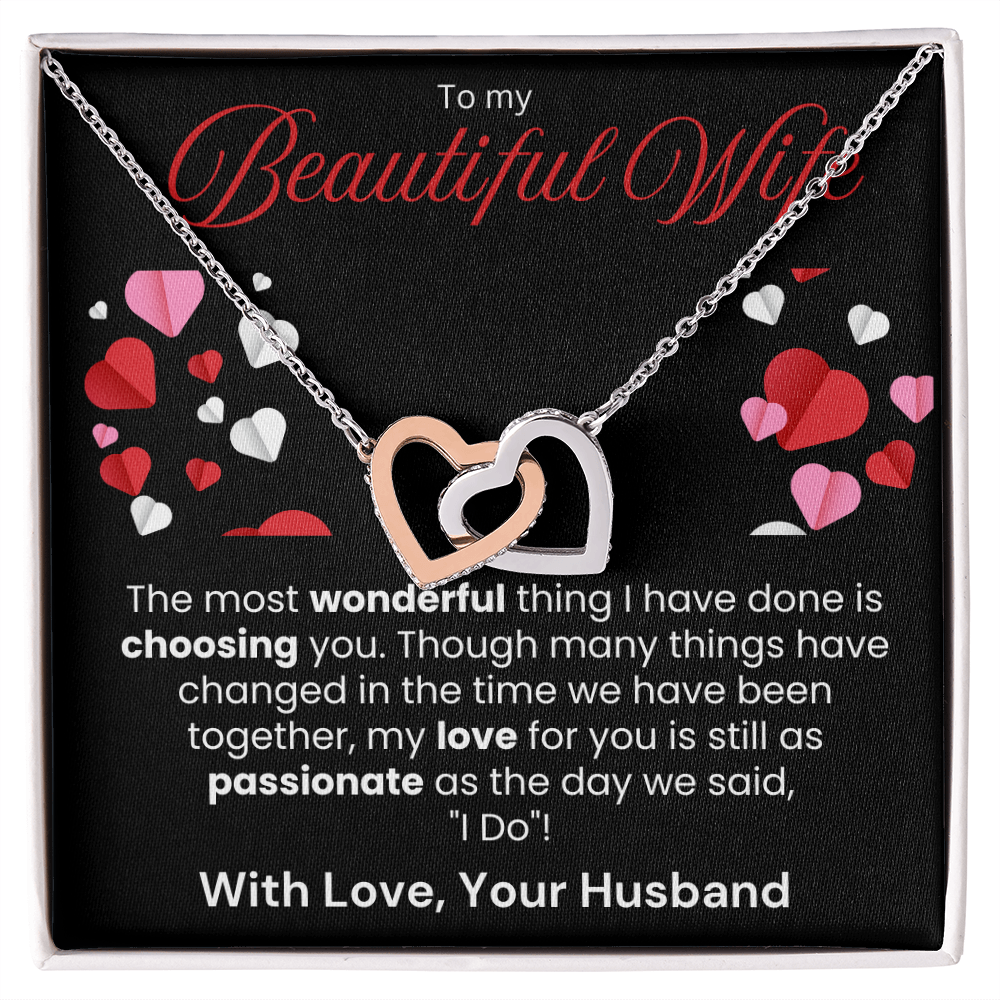 To My Beautiful Wife Interlocking Hearts Necklace - PlumOnyx