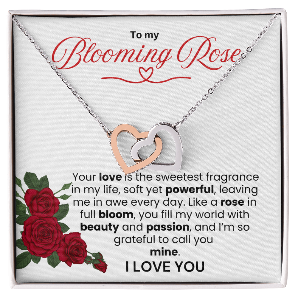 To My Blooming Rose Interlocking Hearts Necklace - PlumOnyx