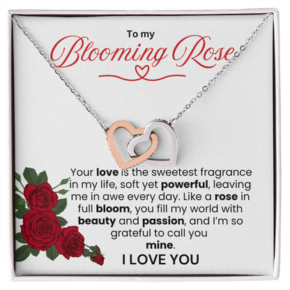 To My Blooming Rose Interlocking Hearts Necklace - PlumOnyx