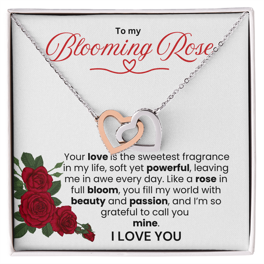 To My Blooming Rose Interlocking Hearts Necklace - PlumOnyx