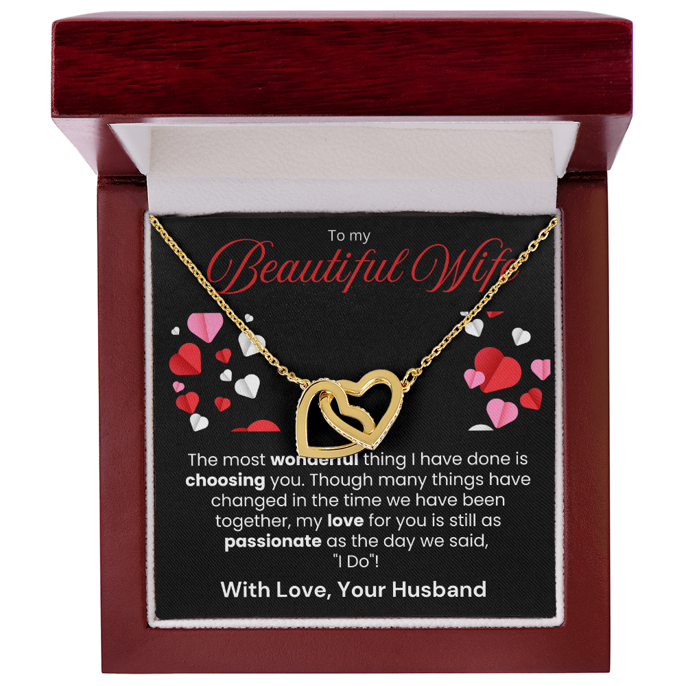 To My Beautiful Wife Interlocking Hearts Necklace - PlumOnyx