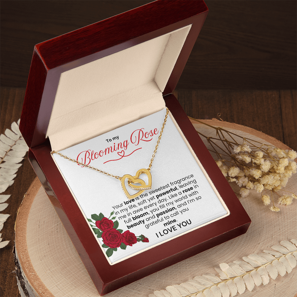 To My Blooming Rose Interlocking Hearts Necklace - PlumOnyx