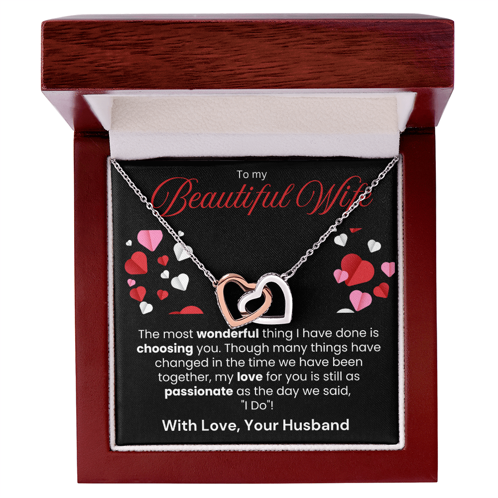 To My Beautiful Wife Interlocking Hearts Necklace - PlumOnyx