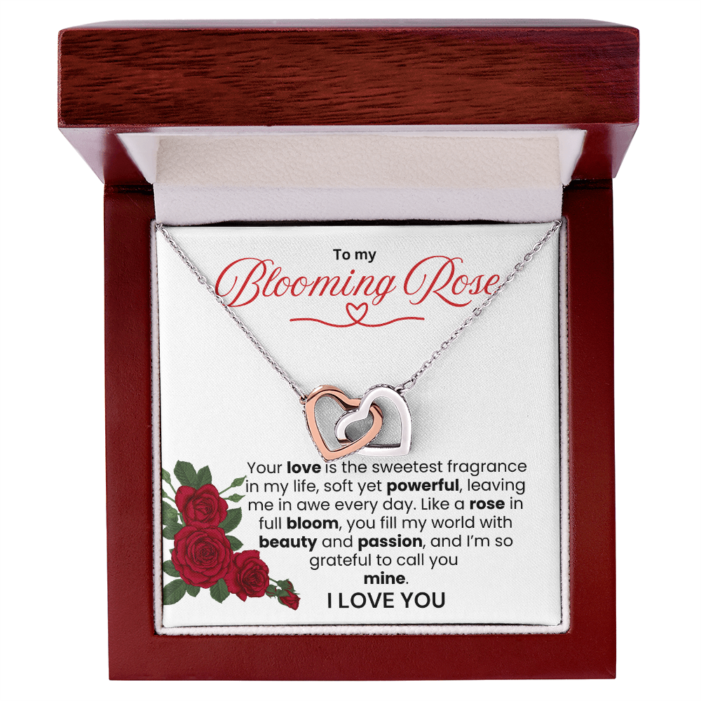 To My Blooming Rose Interlocking Hearts Necklace - PlumOnyx