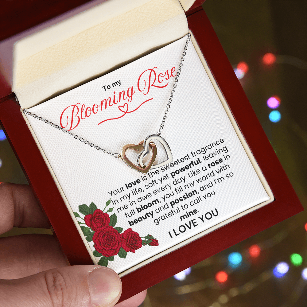 To My Blooming Rose Interlocking Hearts Necklace - PlumOnyx