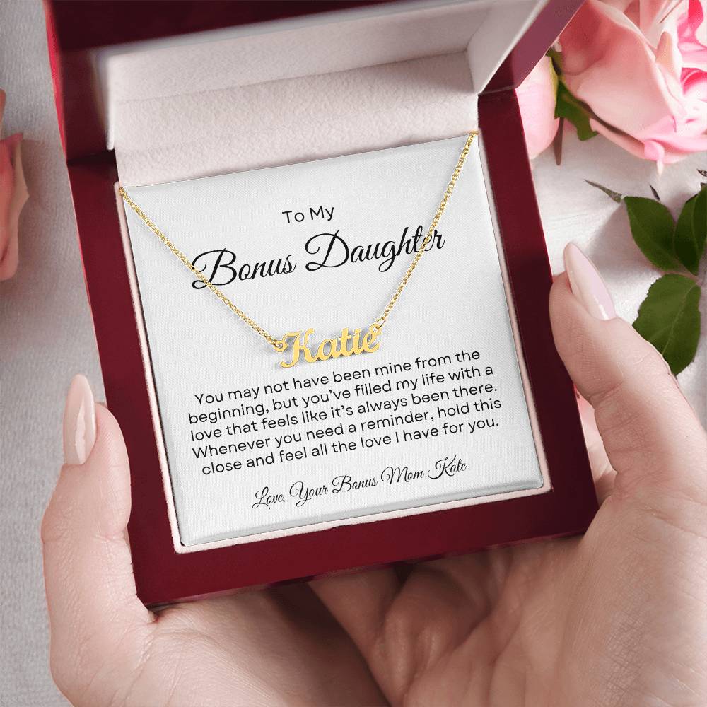 Bonus Daughter | Custom Name Necklace w/Personalized Message - PlumOnyx