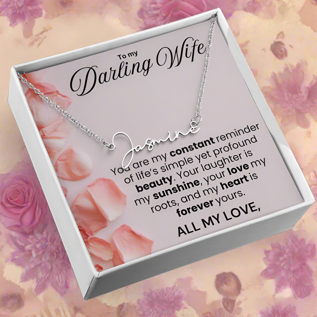 To My Darling Wife Signature Name Necklace - PlumOnyx