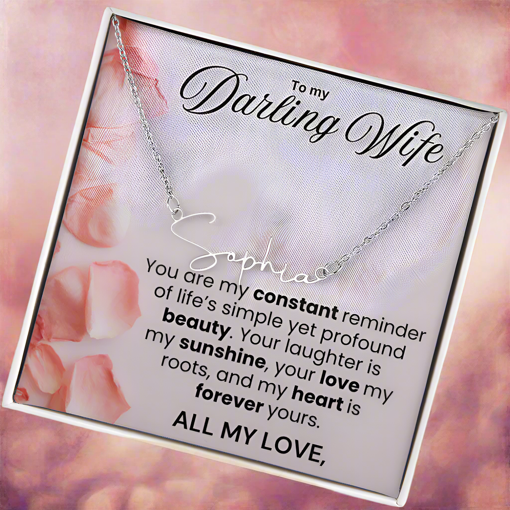 To My Darling Wife Signature Name Necklace - PlumOnyx