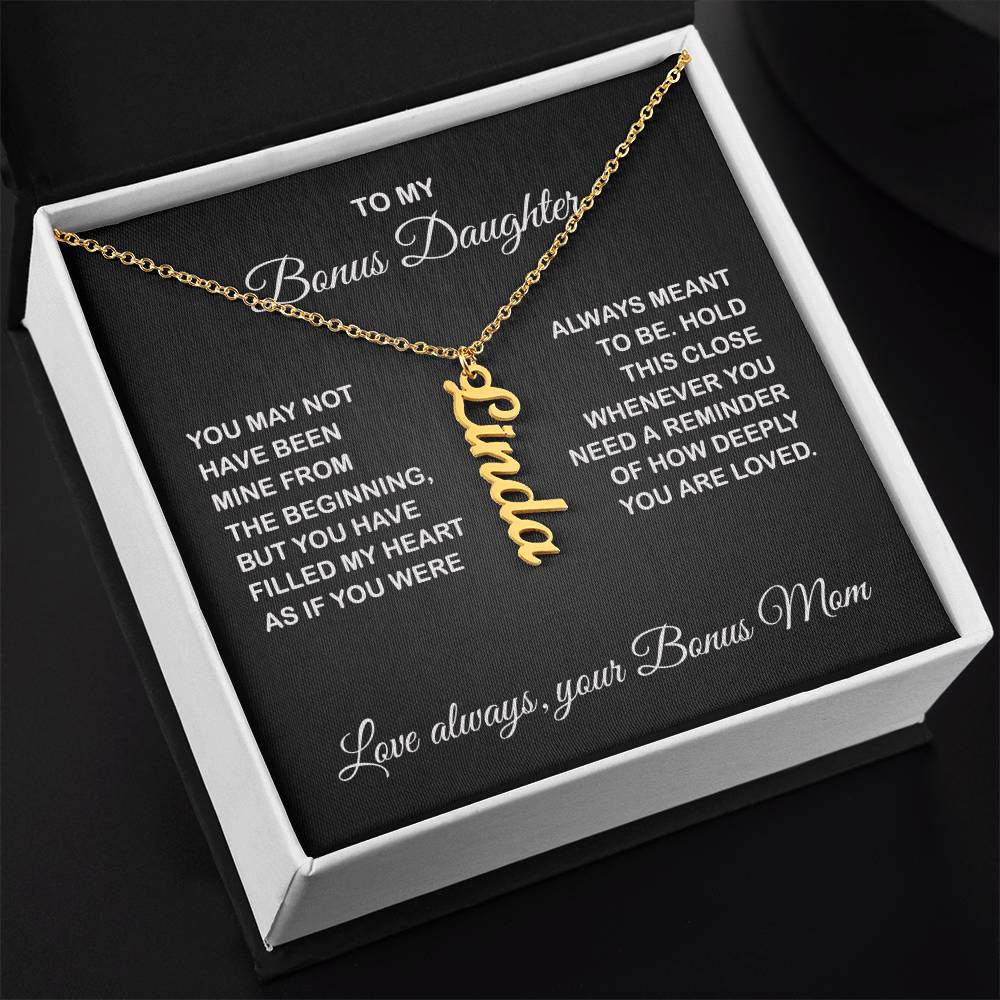 Bonus Daughter Vertical Name Necklace - From Bonus Mom - PlumOnyx