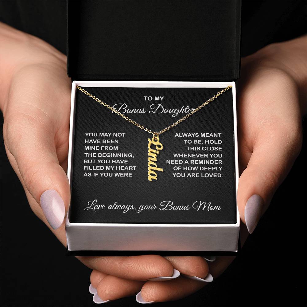 Bonus Daughter Vertical Name Necklace - From Bonus Mom - PlumOnyx