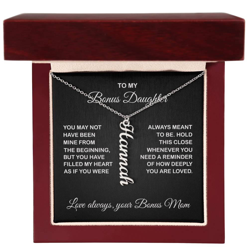 Bonus Daughter Vertical Name Necklace - From Bonus Mom - PlumOnyx