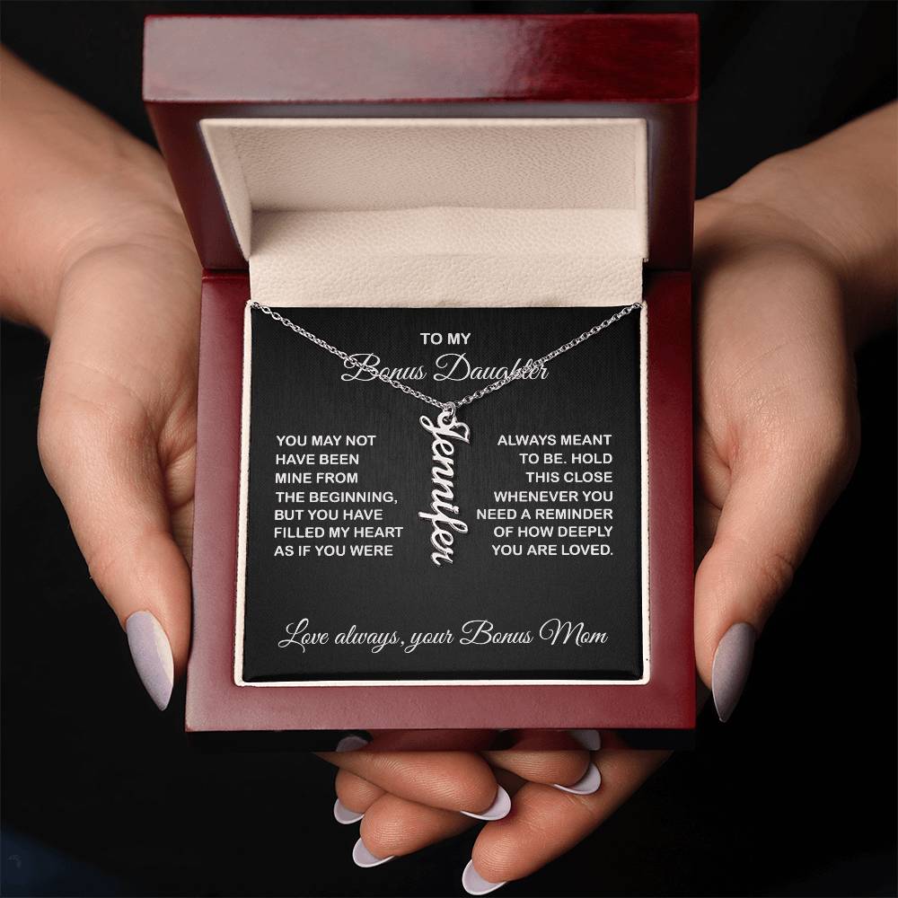 Bonus Daughter Vertical Name Necklace - From Bonus Mom - PlumOnyx