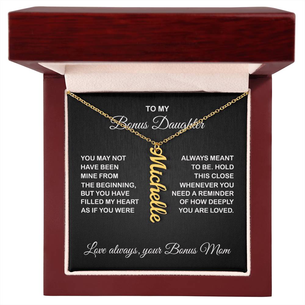 Bonus Daughter Vertical Name Necklace - From Bonus Mom - PlumOnyx