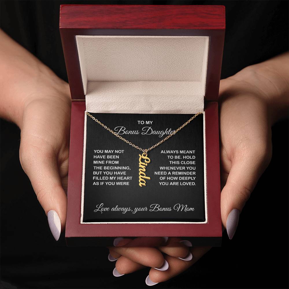 Bonus Daughter Vertical Name Necklace - From Bonus Mom - PlumOnyx