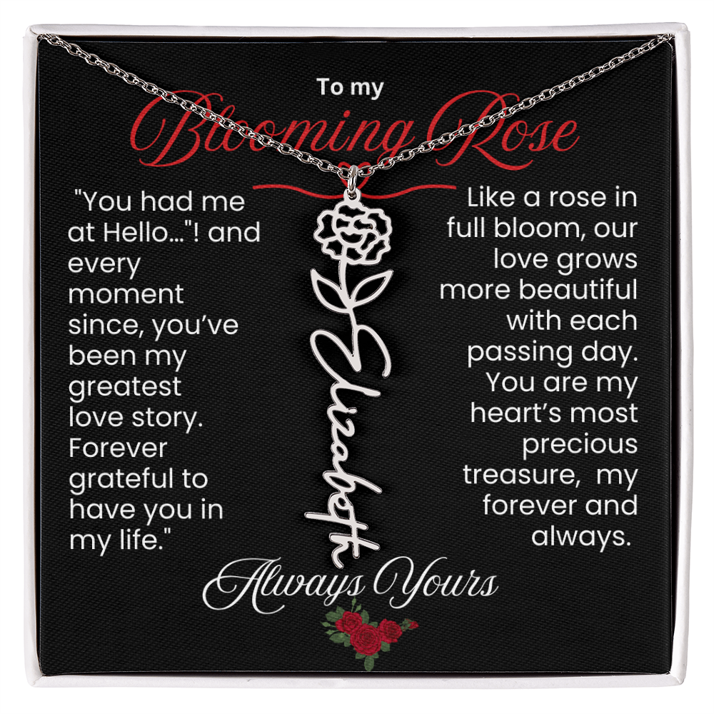 My Blooming Rose Flower Name Necklace - PlumOnyx