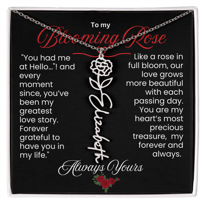 My Blooming Rose Flower Name Necklace - PlumOnyx