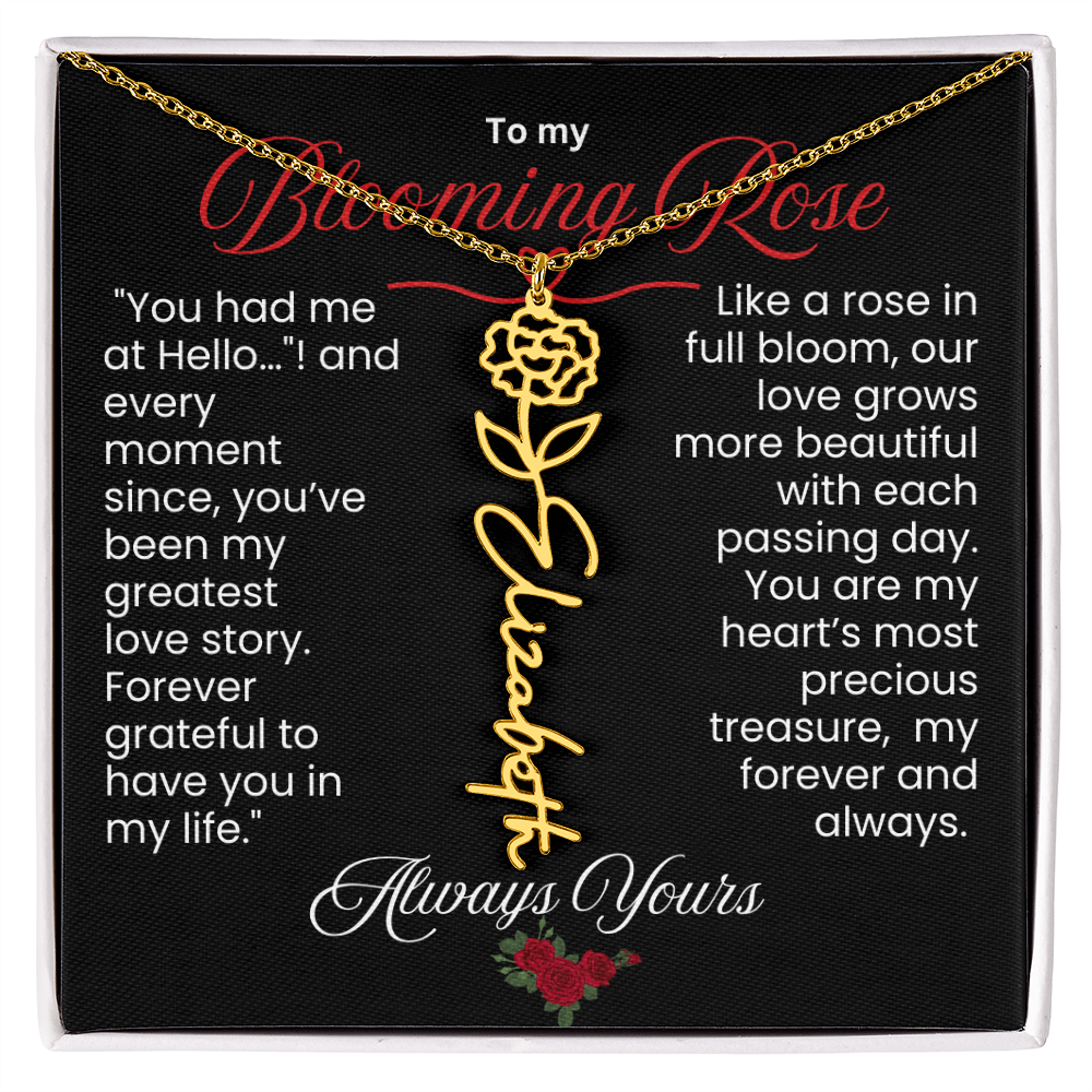 My Blooming Rose Flower Name Necklace - PlumOnyx