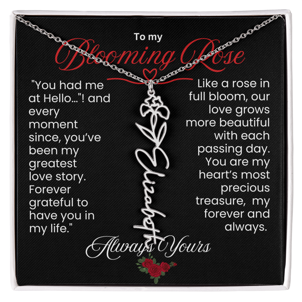 My Blooming Rose Flower Name Necklace - PlumOnyx