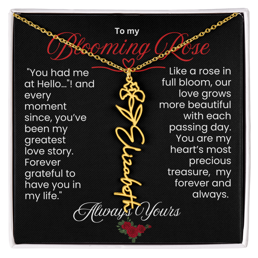 My Blooming Rose Flower Name Necklace - PlumOnyx