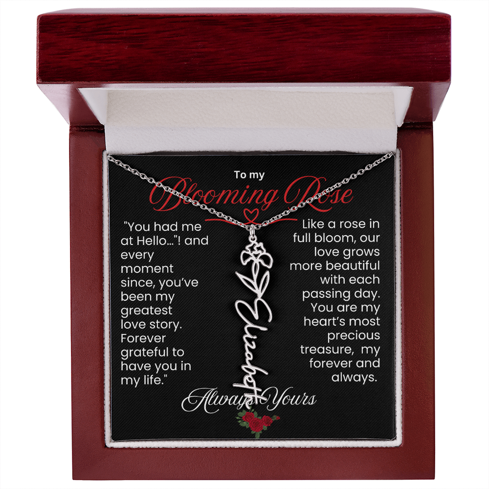 My Blooming Rose Flower Name Necklace - PlumOnyx