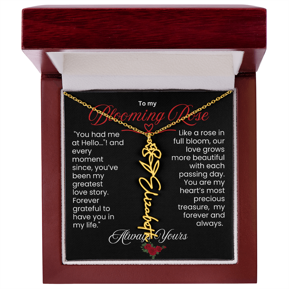 My Blooming Rose Flower Name Necklace - PlumOnyx