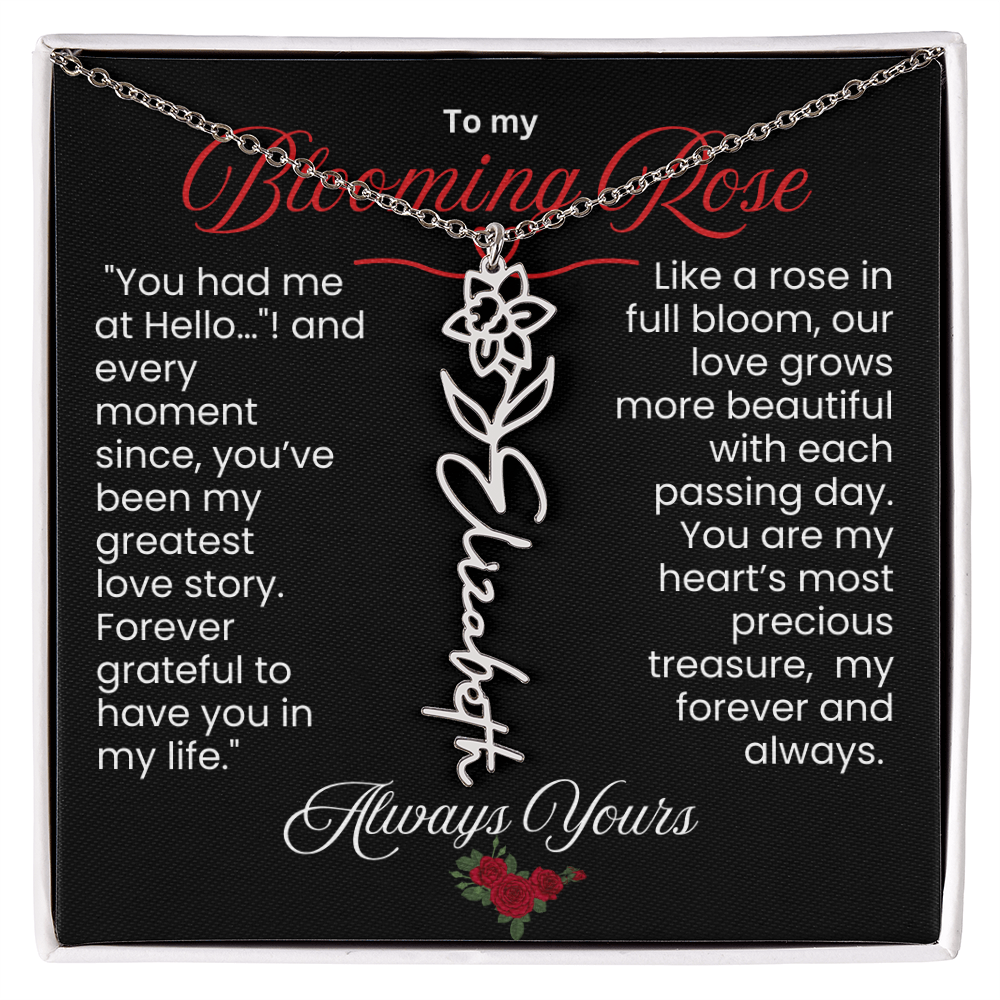 My Blooming Rose Flower Name Necklace - PlumOnyx