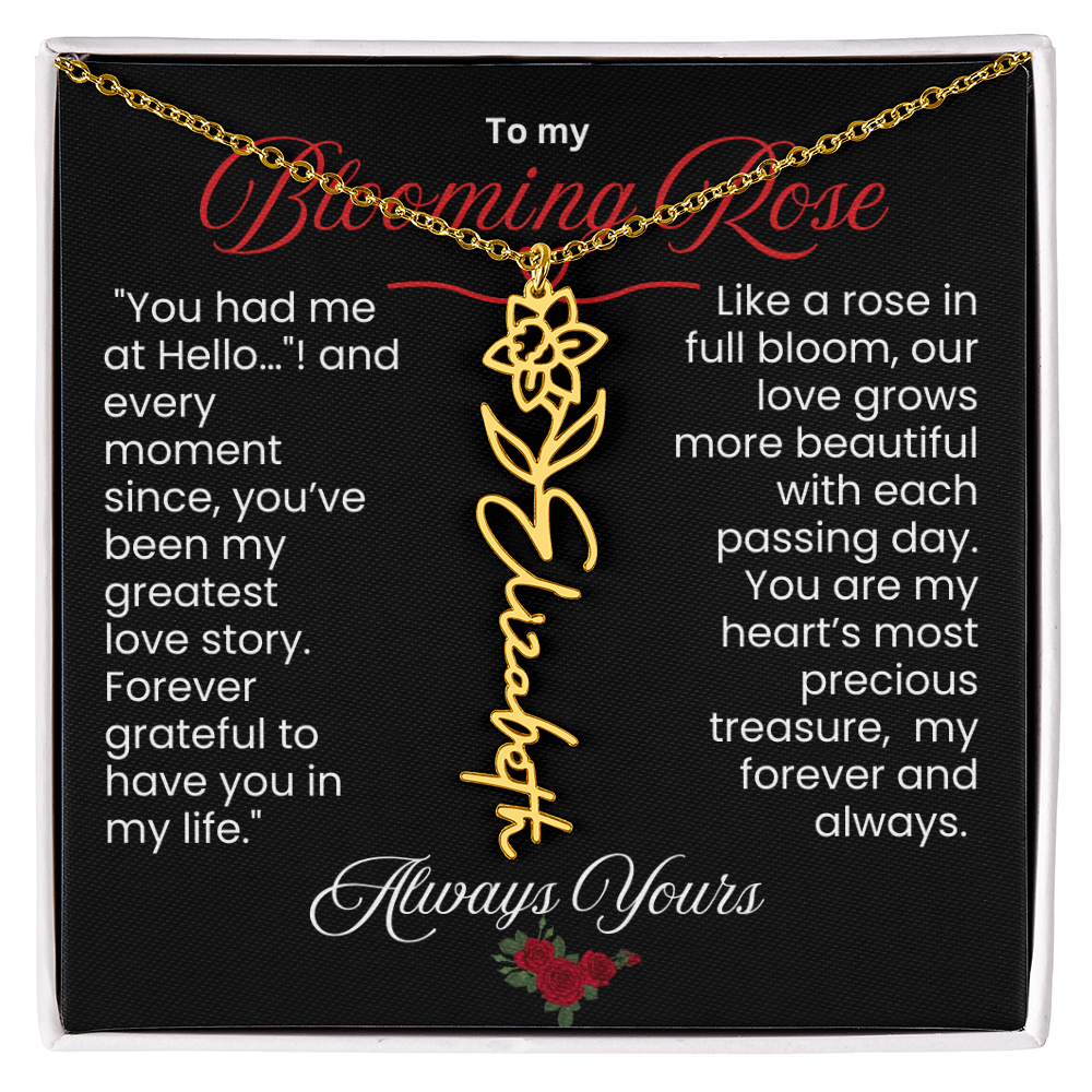 My Blooming Rose Flower Name Necklace - PlumOnyx