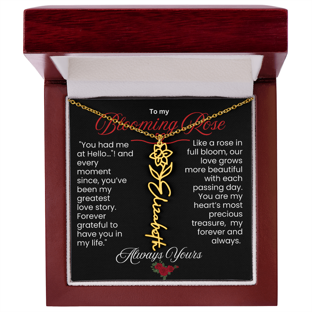 My Blooming Rose Flower Name Necklace - PlumOnyx