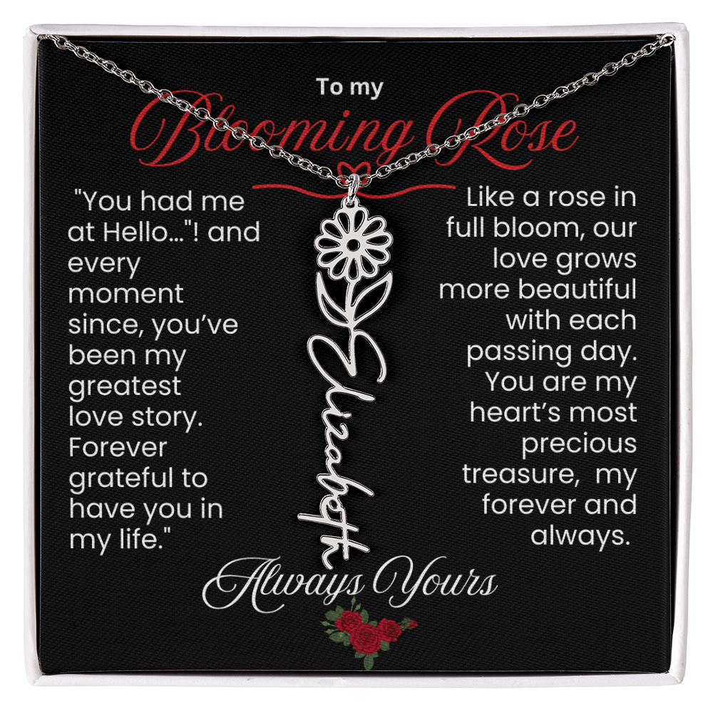 My Blooming Rose Flower Name Necklace - PlumOnyx