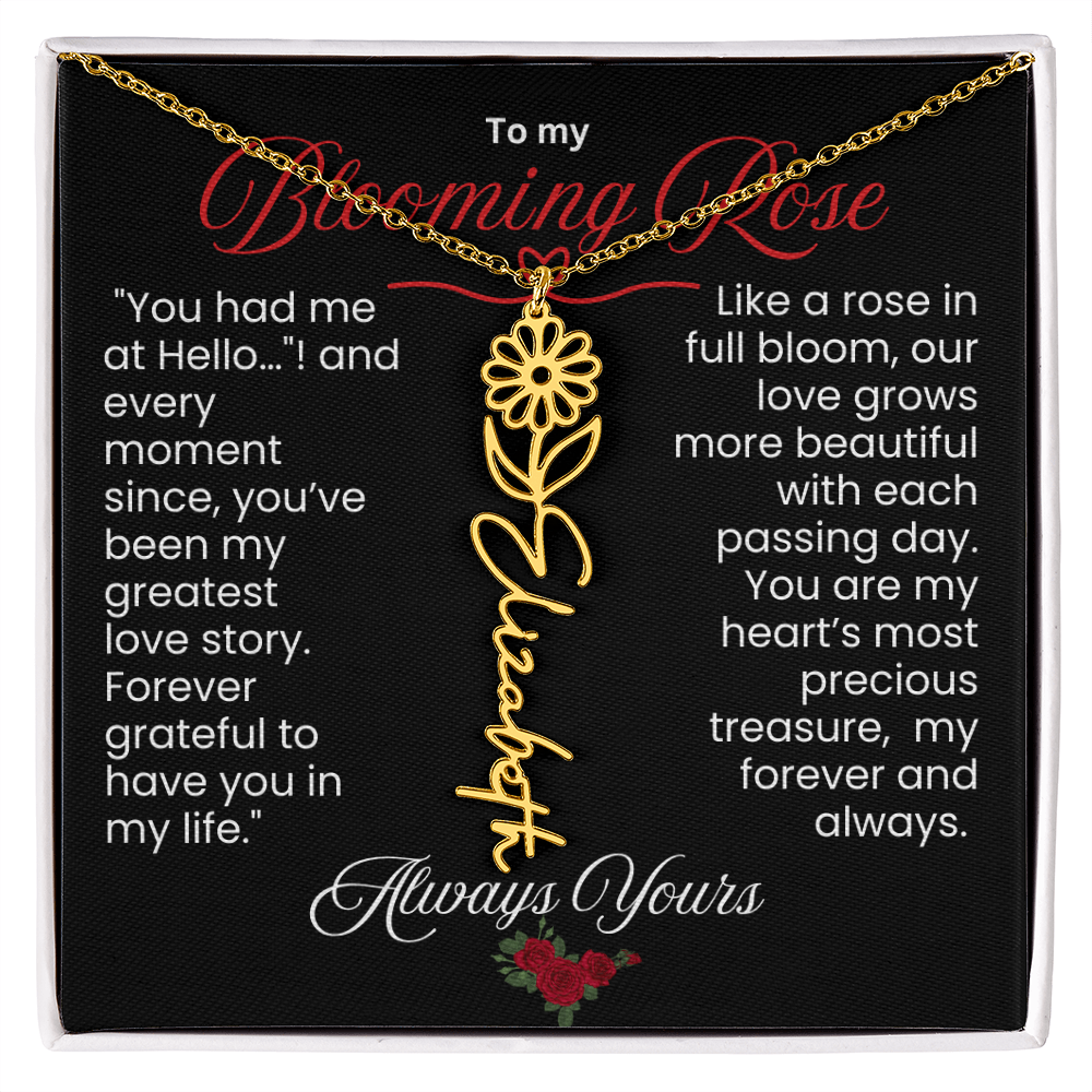 My Blooming Rose Flower Name Necklace - PlumOnyx
