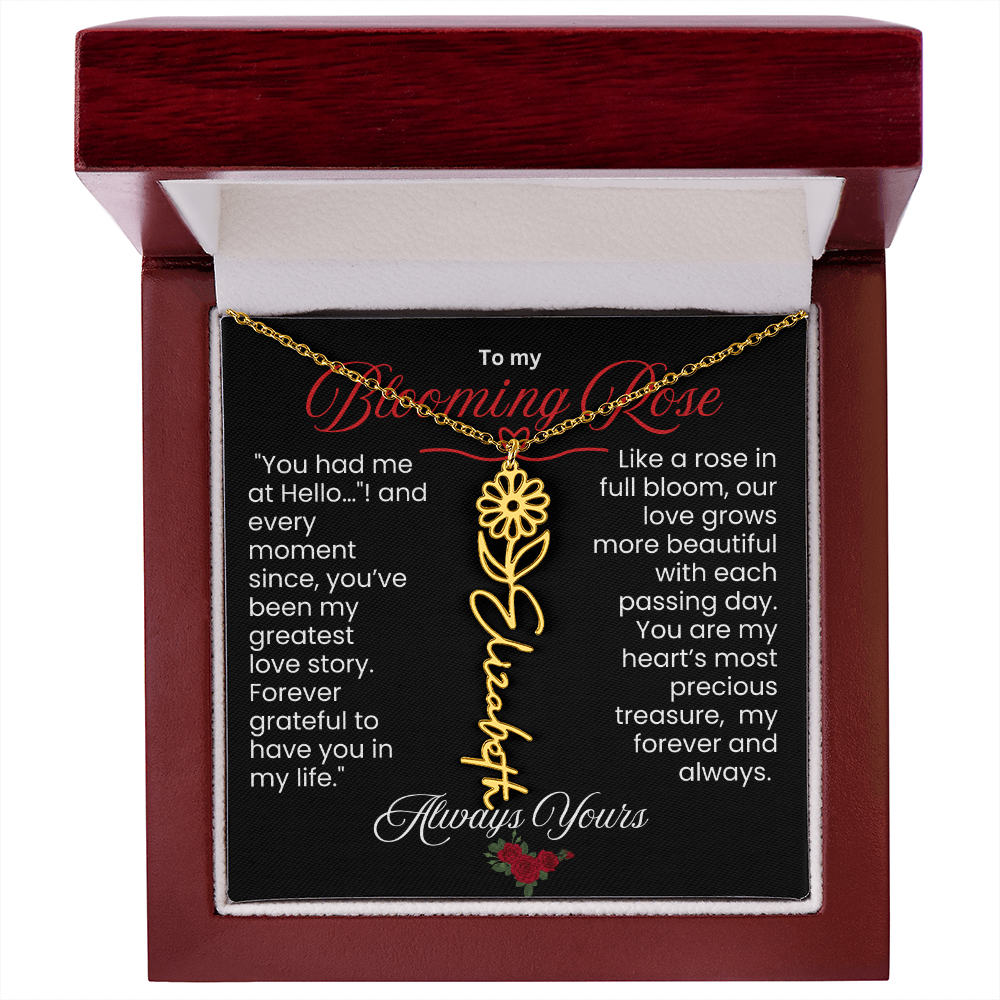 My Blooming Rose Flower Name Necklace - PlumOnyx