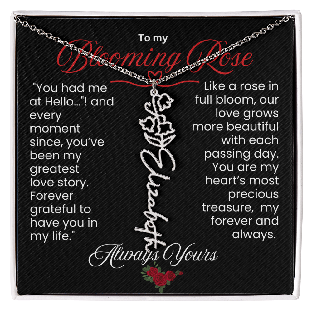 My Blooming Rose Flower Name Necklace - PlumOnyx
