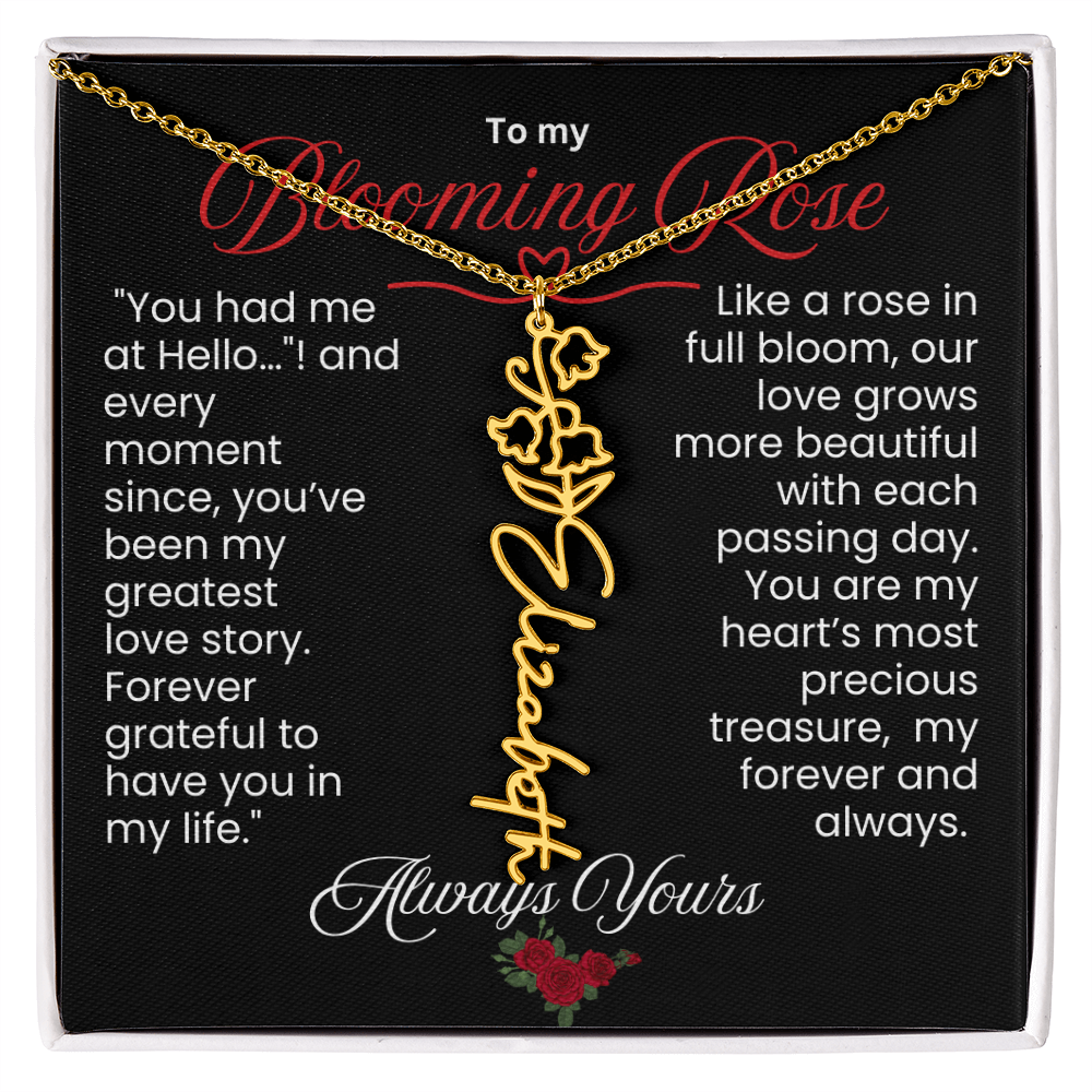 My Blooming Rose Flower Name Necklace - PlumOnyx