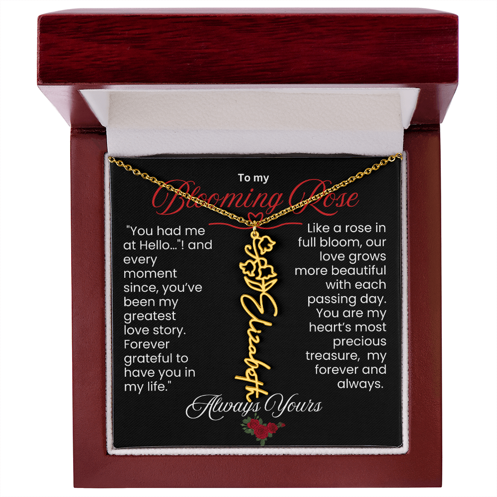 My Blooming Rose Flower Name Necklace - PlumOnyx
