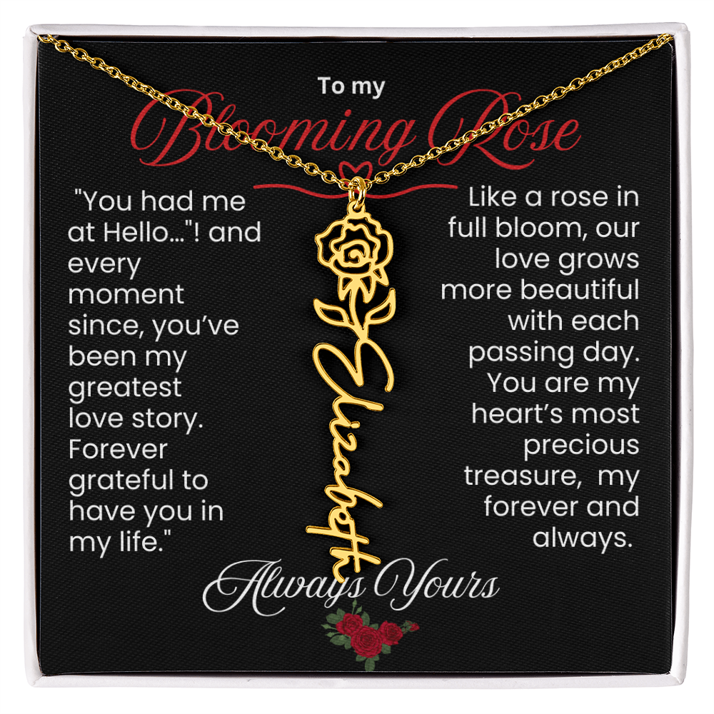 My Blooming Rose Flower Name Necklace - PlumOnyx