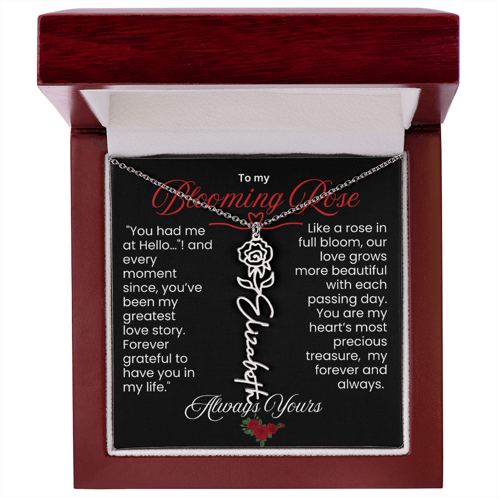 My Blooming Rose Flower Name Necklace - PlumOnyx