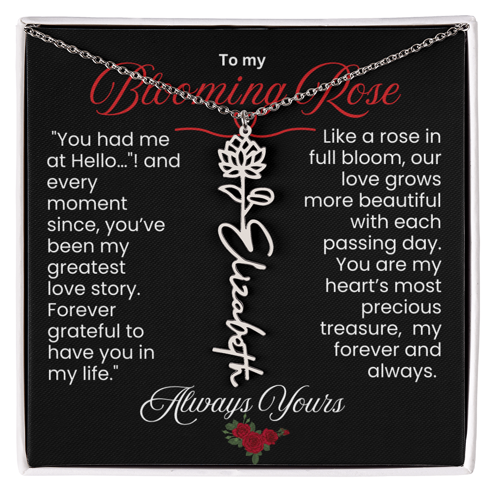My Blooming Rose Flower Name Necklace - PlumOnyx