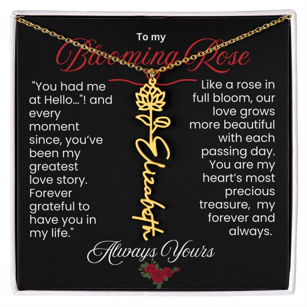 My Blooming Rose Flower Name Necklace - PlumOnyx