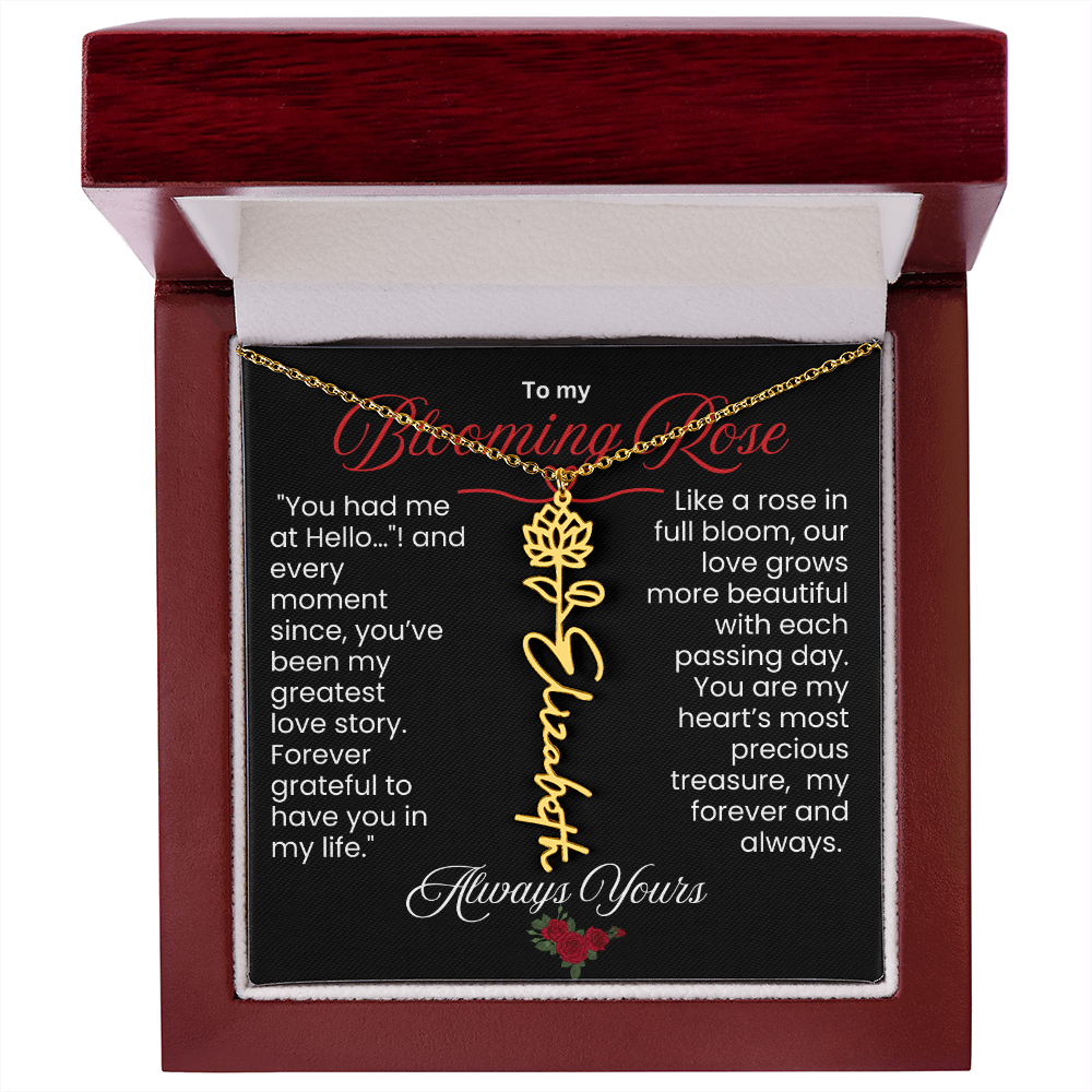 My Blooming Rose Flower Name Necklace - PlumOnyx